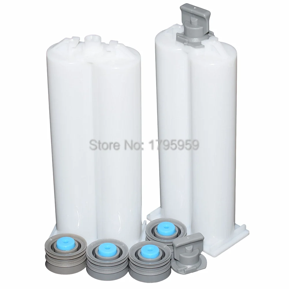 2pcs 50ml Empty Dual-Barrel Cartridges 1:1 AB Glue Tube with Cap and Sealing Pistons for 50ml 1:1 AB Glue Guns Hand Caulking Gun