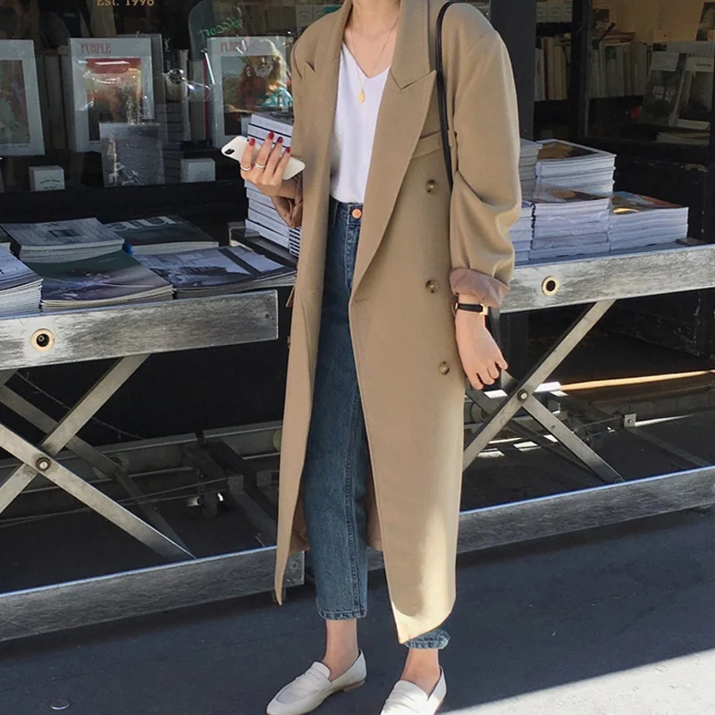 

Loose Women's Windbreaker Suit Jaet Spring Autumn New Korean Sle Chic Long Commute Windproof Button up Office Wear