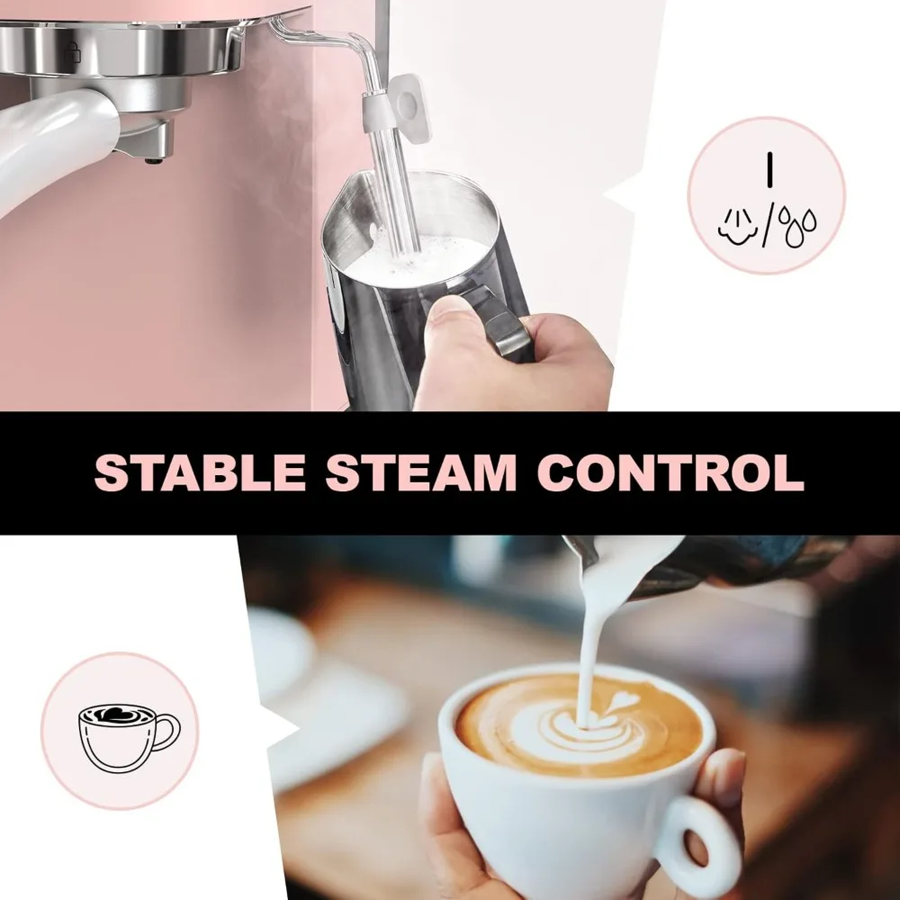 Professional Espresso Machine 20 Bar, Espresso Maker with Milk Frother Steam Wand, Stainless Steel Home Coffee Machines