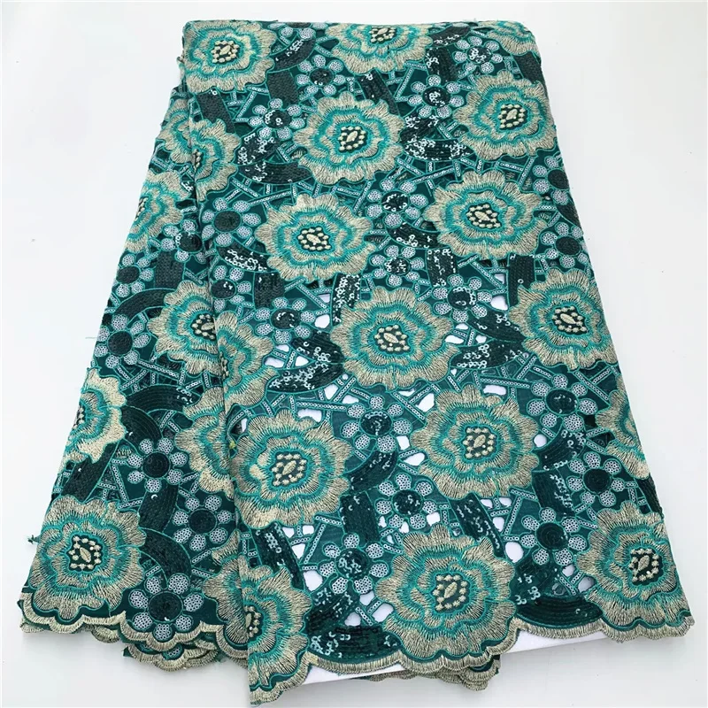 

5 Yard Hot Organza French Lace With Sequins African Tulle Cord Guipure Lace Net Embroidered Fabric For Wedding Party PSJF010602