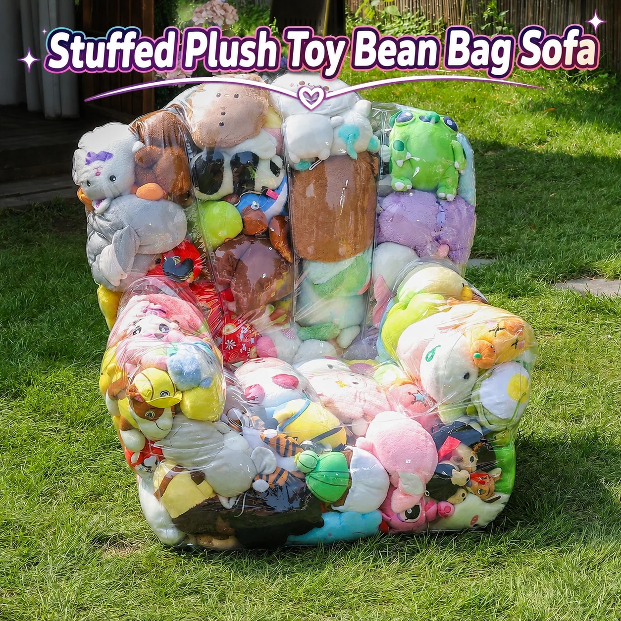 Clear Large Storage Organizer Empty Bean Bag Chair Cover Sofa Seat for Toys Dolls Clothes Blankets Girls Adults Teens Kids