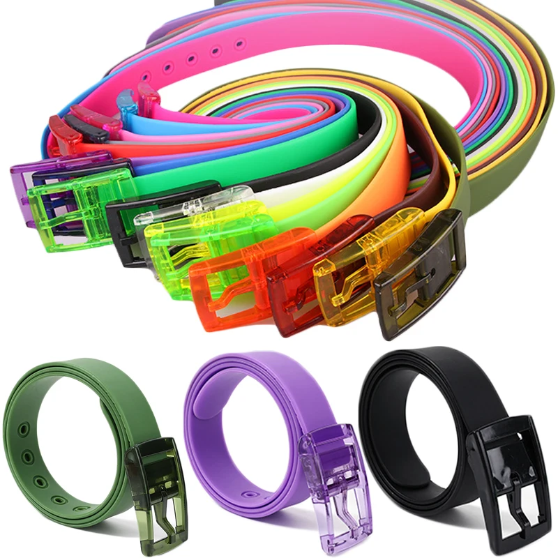 

Plain Smooth Silicone Rubber Belt Men Women Candy Color No Metal Girdle Belts Buckle Pins Adjustable Jeans Waist Strap Waistband