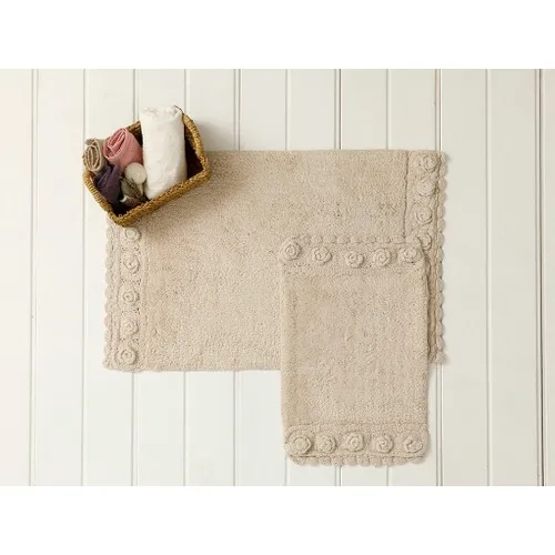 English Home Flower Love Cotton 2'li Bath Mat Set Beige