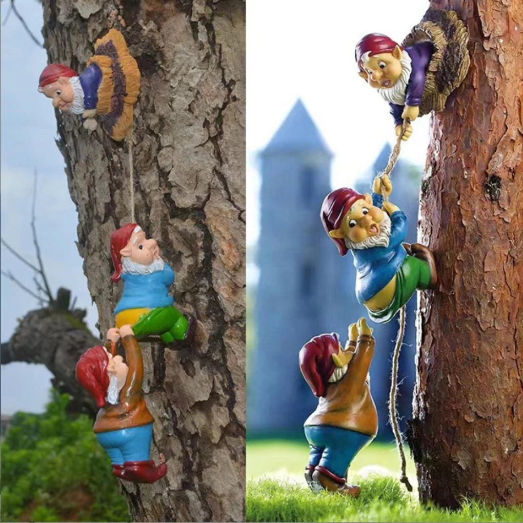 

Cartoon Elf Gnome Climbing Tree Dwarf Figurine Garden Micro Landscape