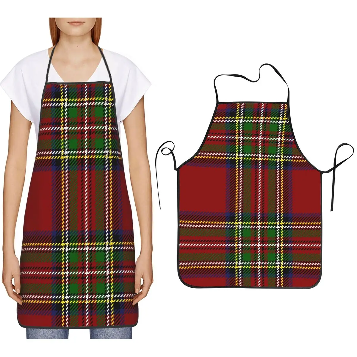 Delantales con Patrón de Tartán Rojo Royal Stewart, Delantal de Cocina para Chef, Delantal para Hornear, Delantal de Limpieza para Mujer y Hombre, Delantal para Pintar