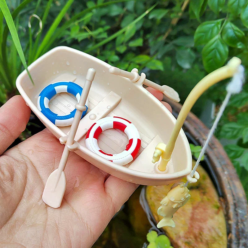 1 ensemble de cadeaux pour enfants, nouveau modèle de bateau de pêche en plastique, Mini ornements de maison de poupée simulée, Kit de bateau de pêche Miniature