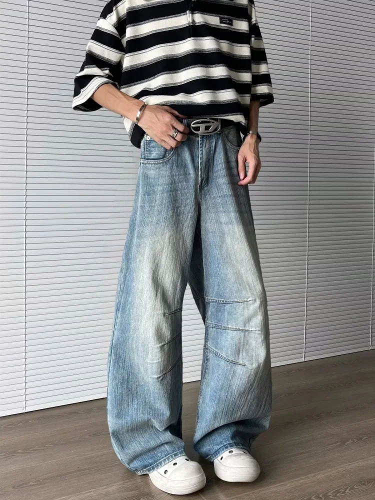 2025 Ropa Y2K Mode Gewaschene Blaue Weite Plissierte Neue Jeanshosen für Herren 90er Vintage Kleidung Koreanische Lässige Luxus-Denim-Hosen – Detail 8