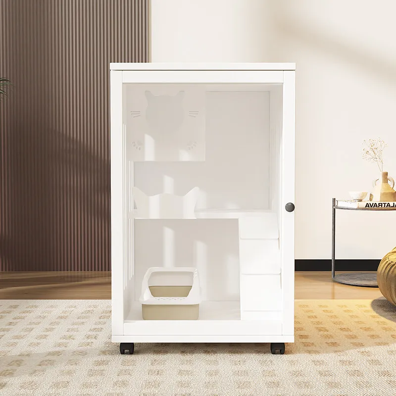 For Indoor Wooden Cat Villa, Luxury Cat Cage & Cabinet with Two-Tone Finish