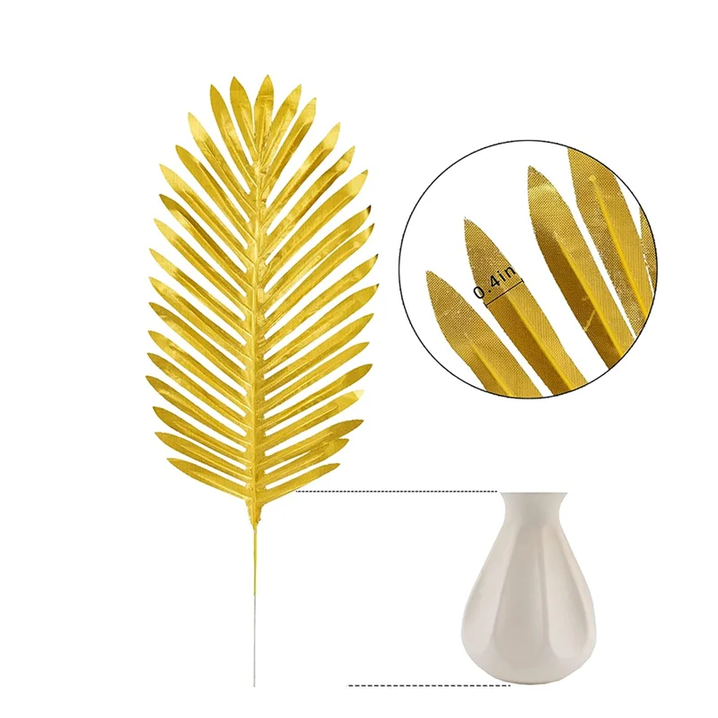 

F-T 8 Pcs Realistic Golden Plants Leaf Decoration Gold Tropical Palm Leaf Decoration Faux Gold Leaves Decoration