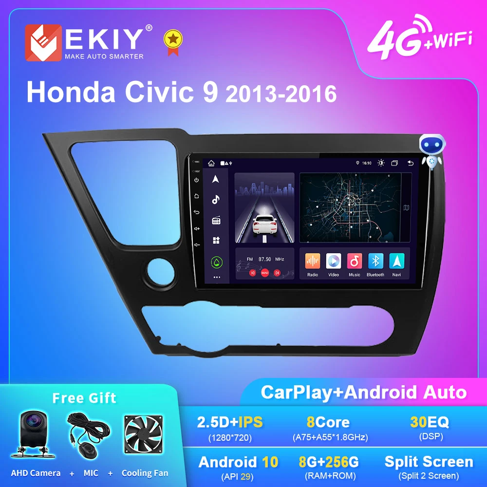 Автомобильный радиоприемник EKIY X7 DSP Android для Honda Civic 9 2013-2016 US EDITION AI Voice, мультимедийный видеоплеер, навигация GPS No 2din DVD