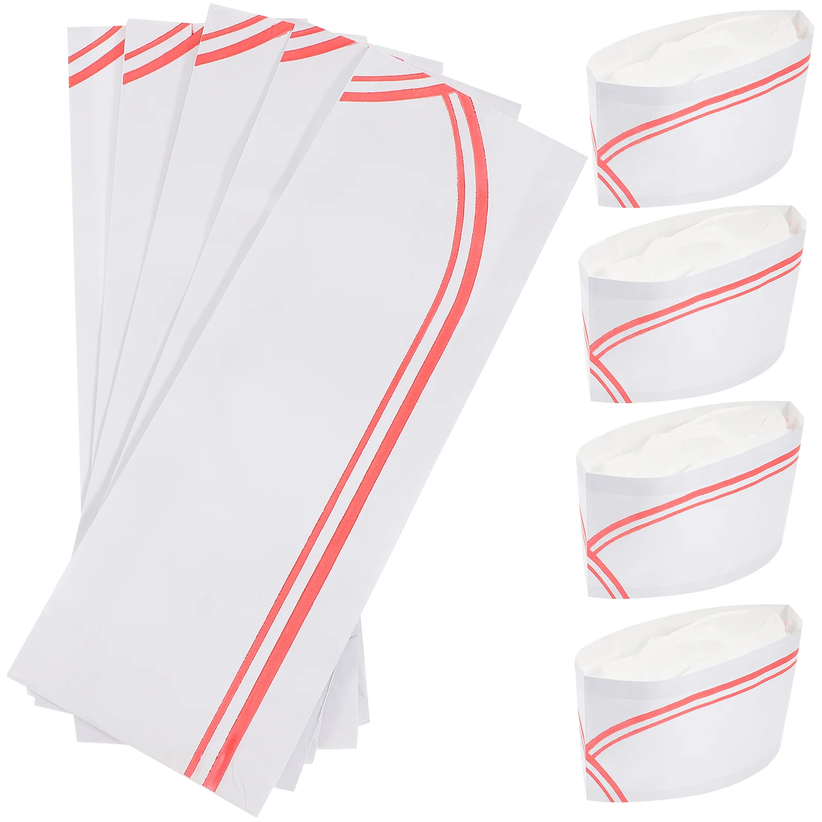 50 peças chapéus de chef adequados para a pele material macio papel aldult design simples boné vermelho e branco bonés de catering