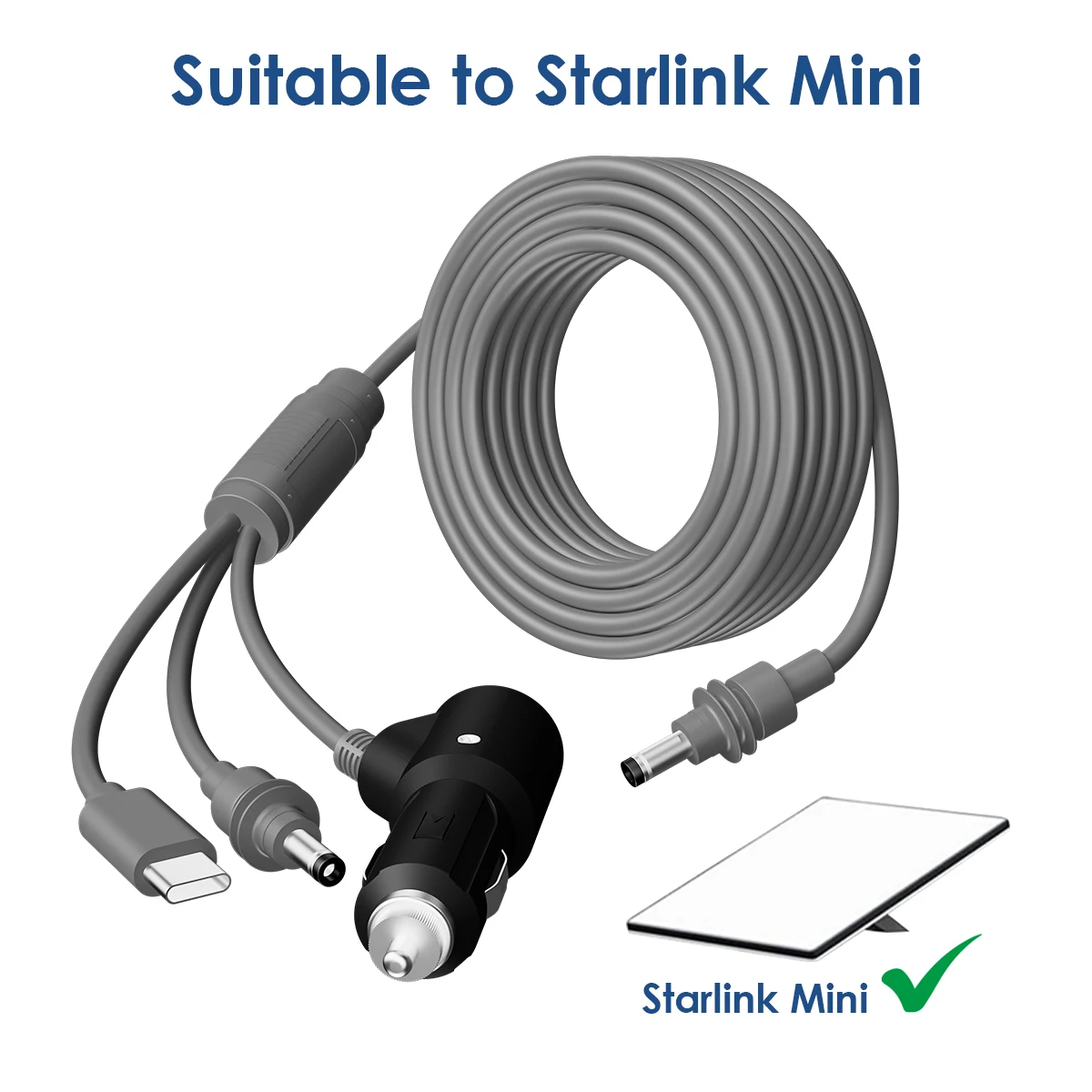 For Starlink Mini 3 in 1 DC Power Cable Cord Waterproof Extension Starlink Mini USB C 12-20V Cigarette Lighter Plug and DC Male