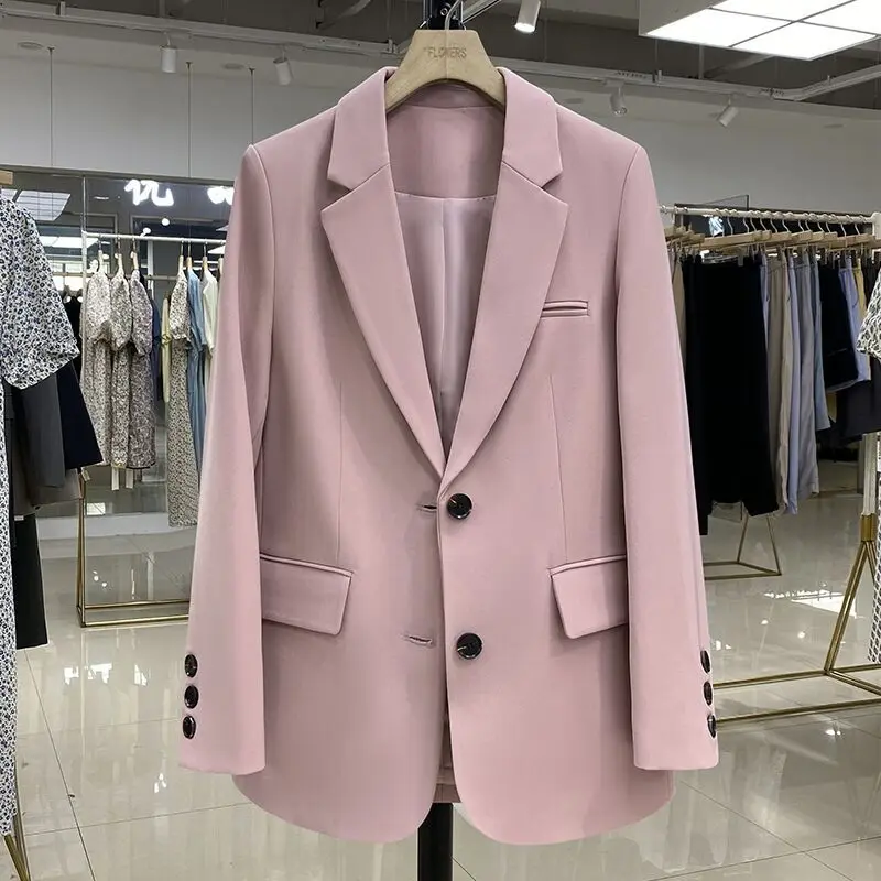 Blazers grandes para mulheres, terno pequeno, casaco casual, solto, versão coreana, senhora do escritório, rosa