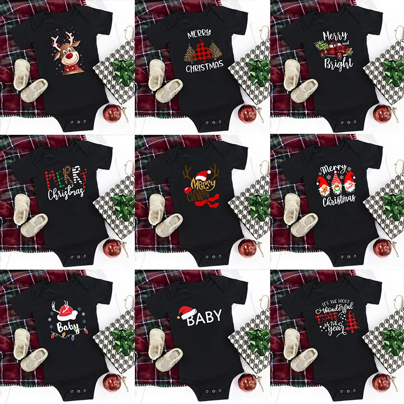 

Merry Christmas Newborn Baby Rompers Deer Santa Print Infant Body Short Sleeve Baby Jumpsuit Xmas Baby Boy Girl Clothes Bodysuit