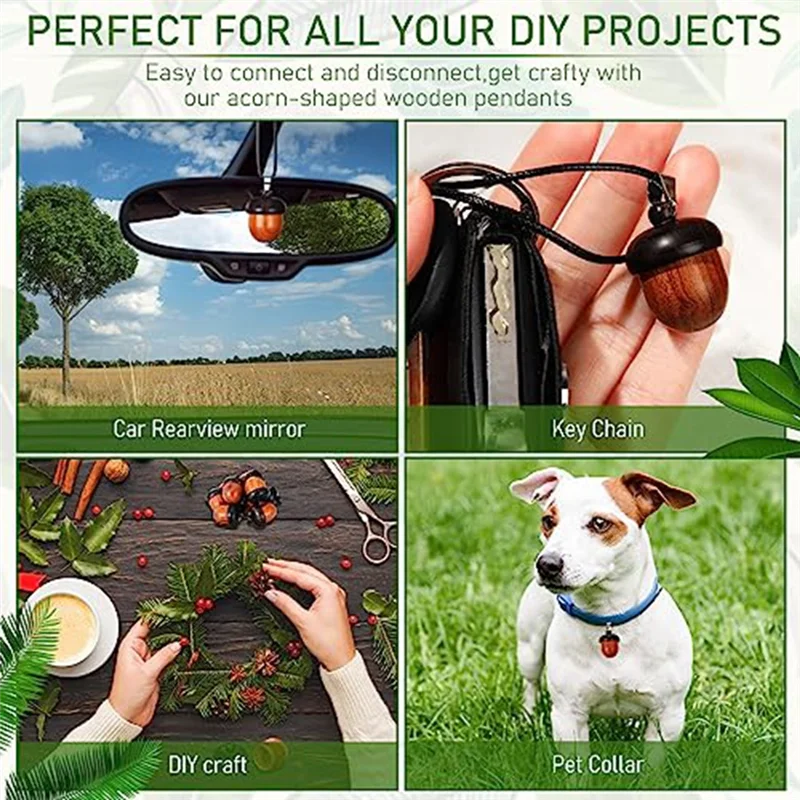 10 peças bolota de porca de madeira com 10 peças cabo de colar encerado preto para faça você mesmo