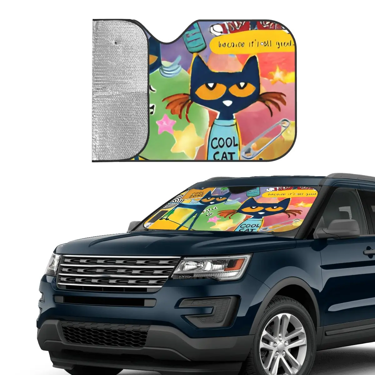 Cool Cartoon Kitten Pete The Cat Awesome Sunshade Windscreen Aluminium Foil Sun Visor Sun Shade Protect