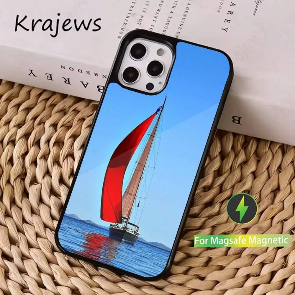 حافظة هاتف كرتونية على شكل قارب إبحار لهاتف آيفون 16,15,14,13,12,11,Pro,Max,Plus,Mini,Magsafe,حافظة شحن لاسلكية مغناطيسية