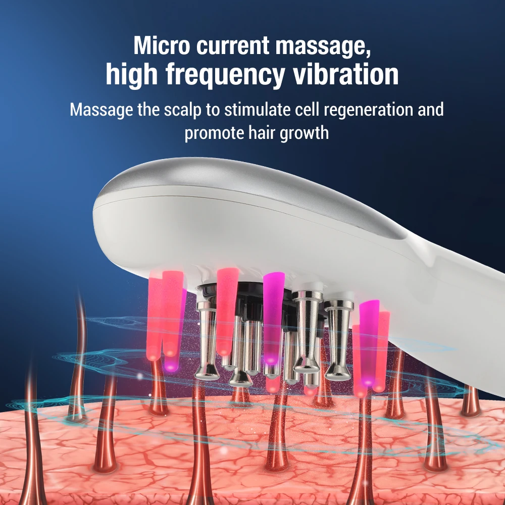 Household Electric RF Hair Growth Comb Oil Applicator Red Blue Vibration Head Massage Brush Stimulates Scalp Anti-Hair Loss