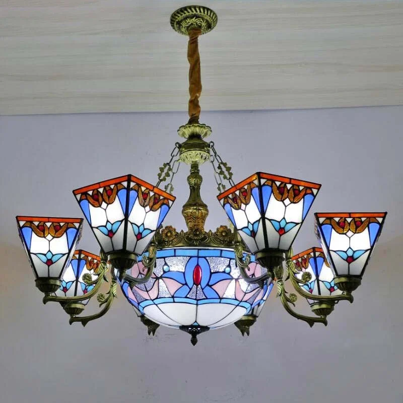 KERWIN Tiffany European Living Room Pendant Lamp American Chandelier Bedroom Restaurant Bar Caf é Colour Glass Chandelier