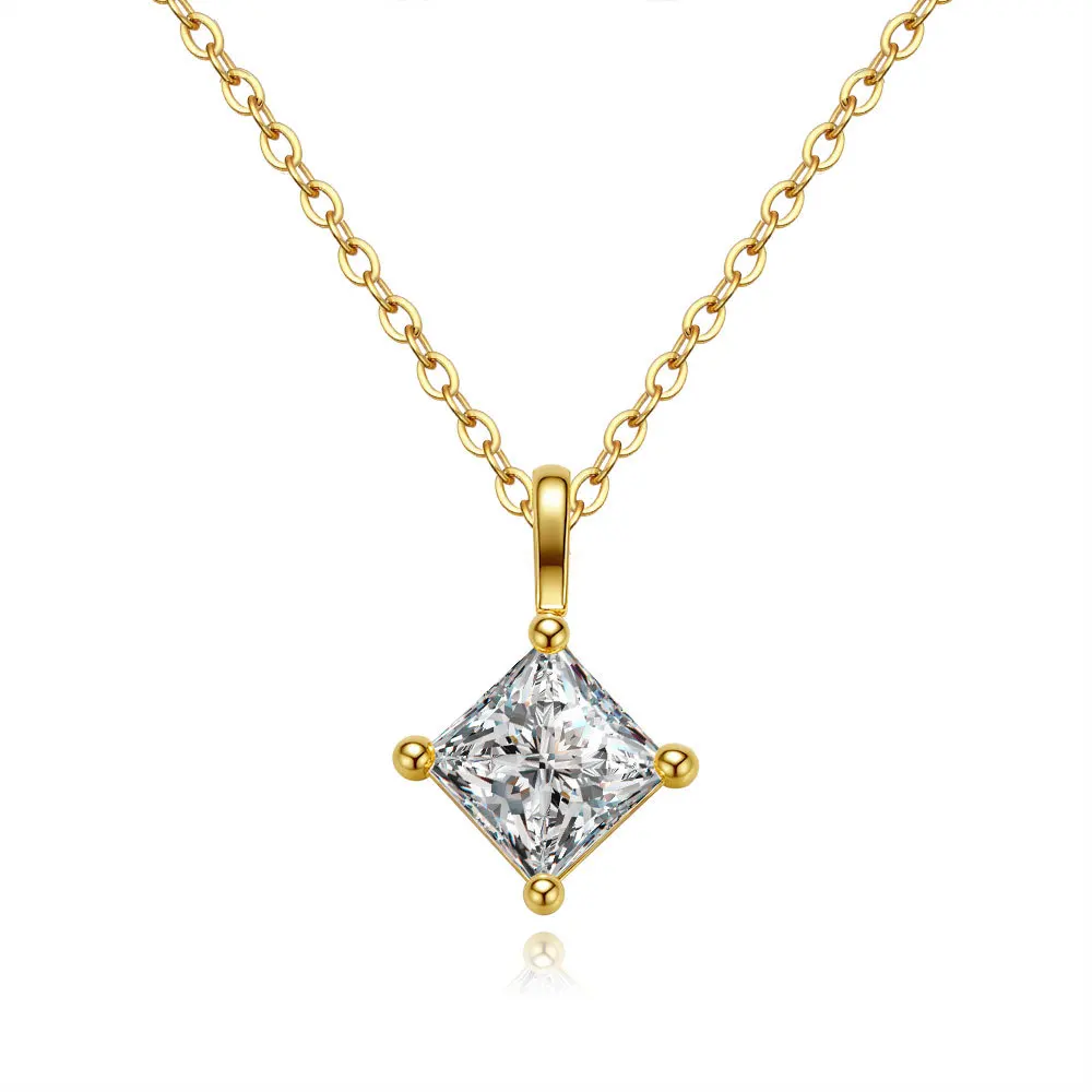 

Квадратное ожерелье 1 карат, подвеска из муассанита из 18-каратного золота для женщин, простая, но роскошная платиновая цепочка на ключицу с бриллиантами PT950