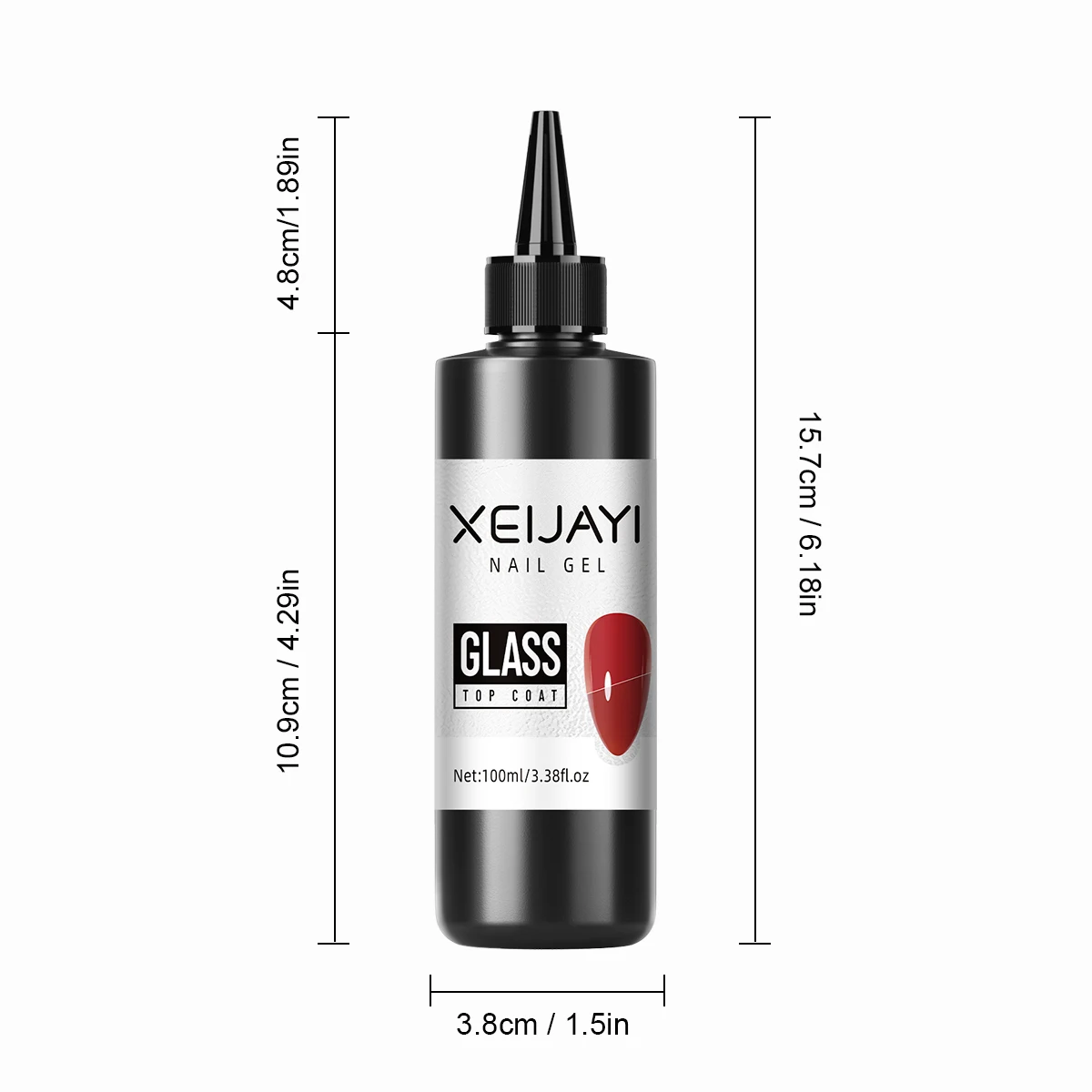 XEIJAYI 1 Stück 100ml Glas-Top-Coat Langanhaltender Klarer Gummi-Unterlack LED UV Nagelverstärkung Hochglanz-Top-Finish Gel-Nagellack