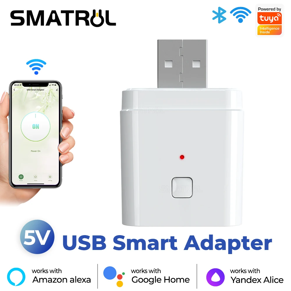 Tuya Smart Micro USB Adaptor Switch 5V WiFi Mini USB Power Adaptor Works with Alexa Hey Google Alice for Smart Home