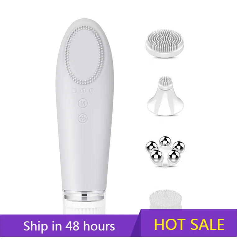 

YTYIN Facial SPA Pore Cleaner Electric Washing Instrument 5-IN-1 Rotating Heat Silicone Brush Rechargeable Cleansing Massager
