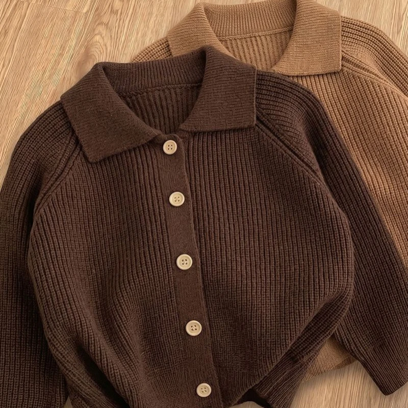 New Autumn and Winter Collection Of Simple Cardigans For Boys and Girls Small Square Collar Knitwear Solid Color Sweater Jacket