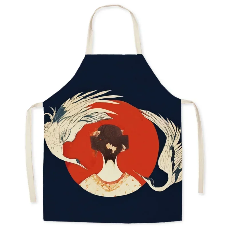 Japanese ukiyo-e linen apron Fuji household kitchen grease and stain proof cooking waist sleeveless blouse