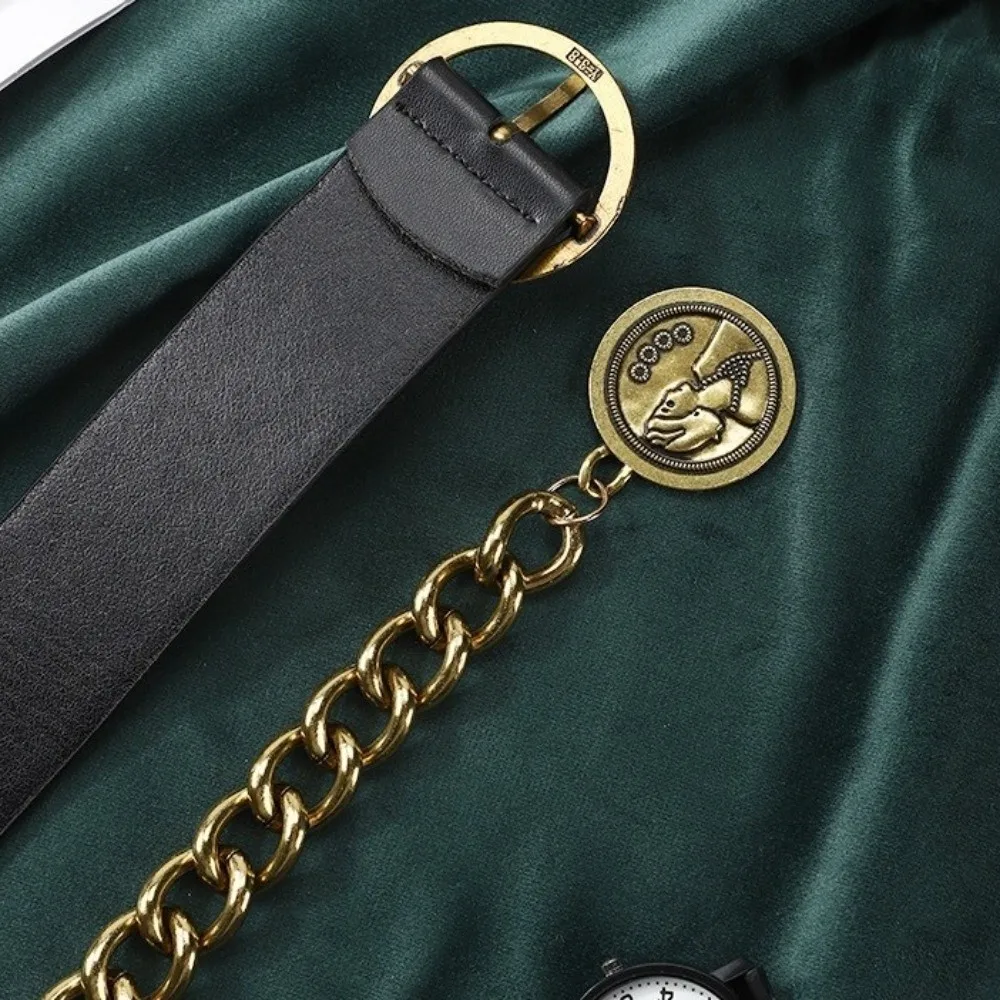 مشبك معدني بسيط من جلد البولي يوريثان، حزام نحيف من الجانب على الطراز الكوري، سلسلة خصر رفيعة، بدلة قابلة للتعديل، قميص سلسلة فستان مطابق