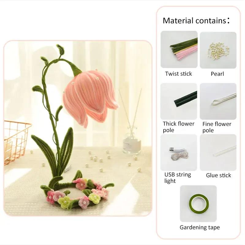 Lily Of The Valley Nightlight Handmade DIY Materials Artificial Flowers Home Decor Table Lamp Valentine Christmas Birthday Gift