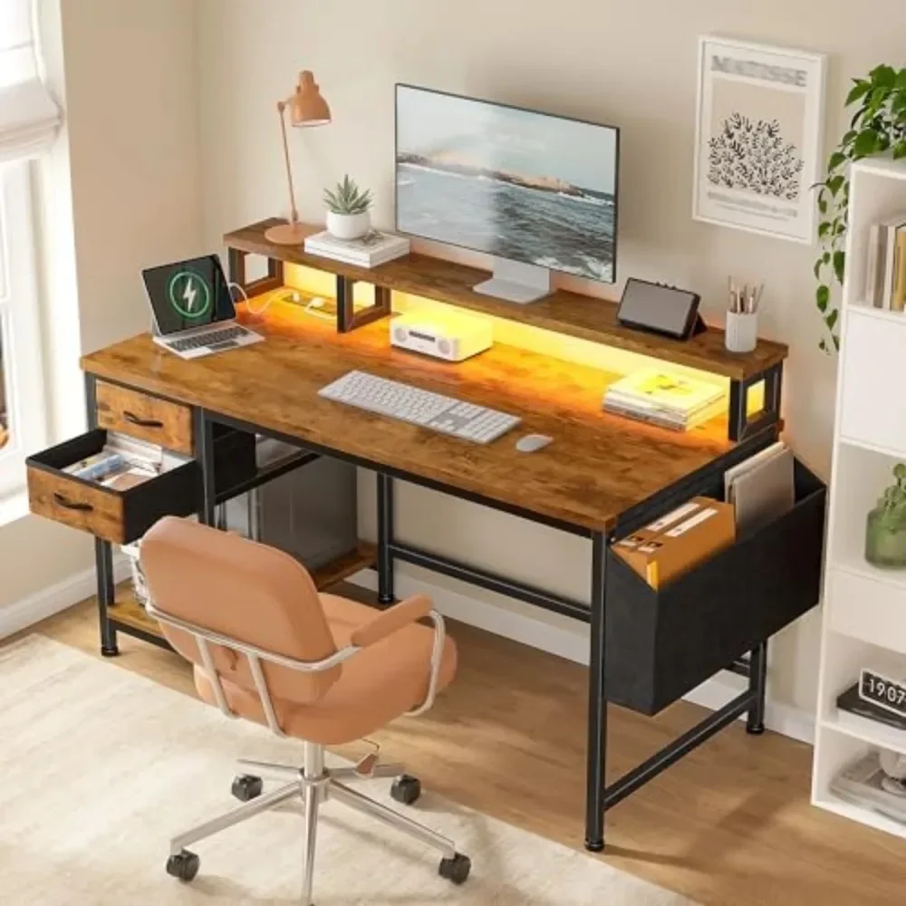 HOT HOT 40" Small Gaming Desk with RGB Lights & Outlets for Teens,Brown | Wireless Remote Full-Color Strip, Various Lighting - Aliexpress Deal