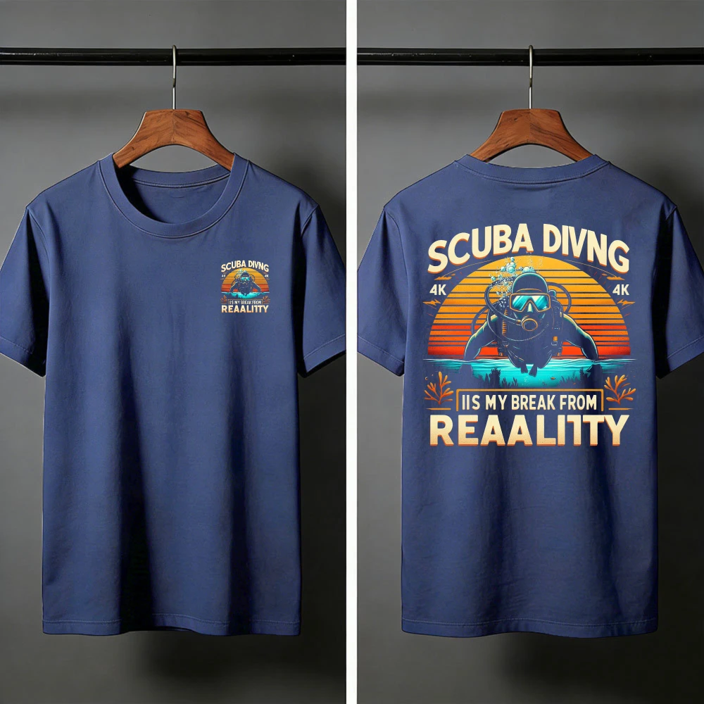 Scuba Diving Is My Break From Reality Summer 2-sided Men T-Shirt Vintage Design Casual Wear for Beach High Quality Cotton Tops