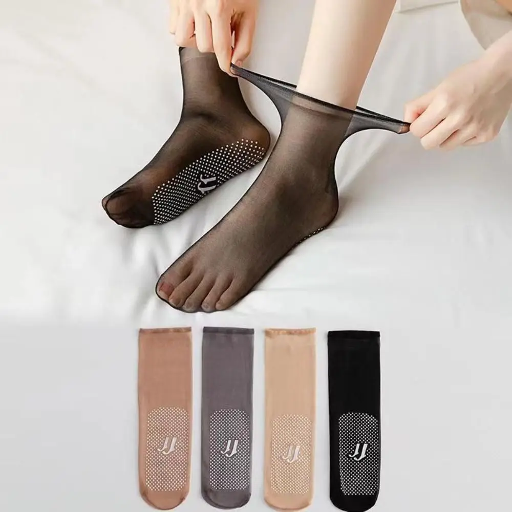 

5Pair Nylons Slip-resistant Massage Bottom Non-marking Short Stockings Silk Sheer Ankle Socks Invisible Crystal Silk Socks