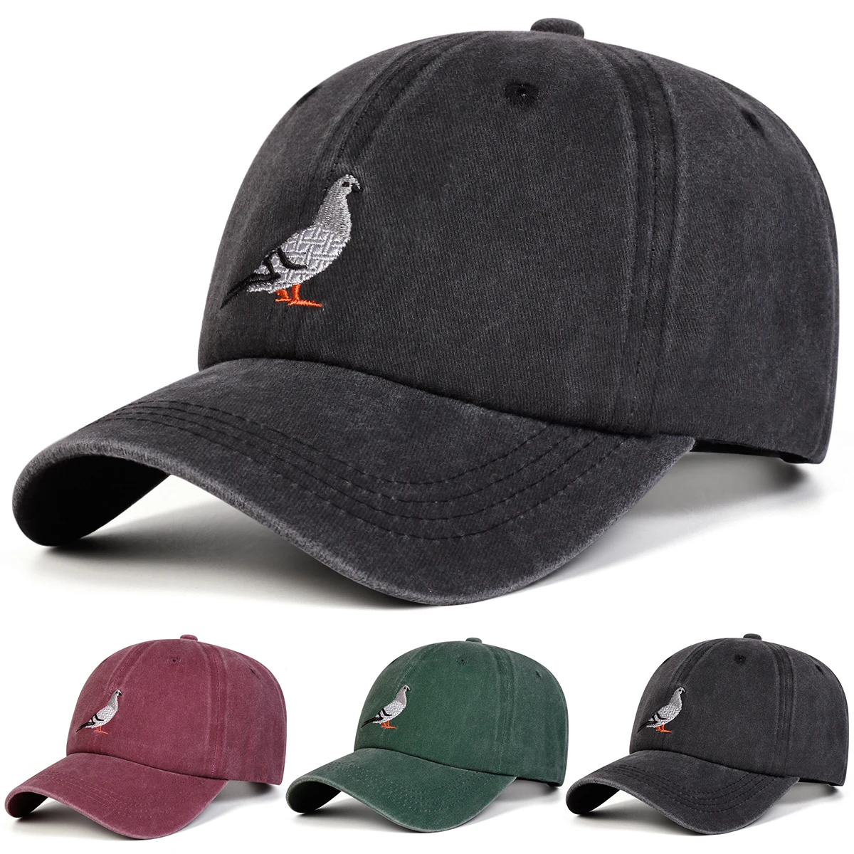 Unisex Baseballkappen aus gewaschenem Denim mit Tauben-Stickerei, für Frühling und Herbst, verstellbare Freizeitmützen für den Außenbereich, Sonnenschutzhüte, Sportkappen – Detail 1