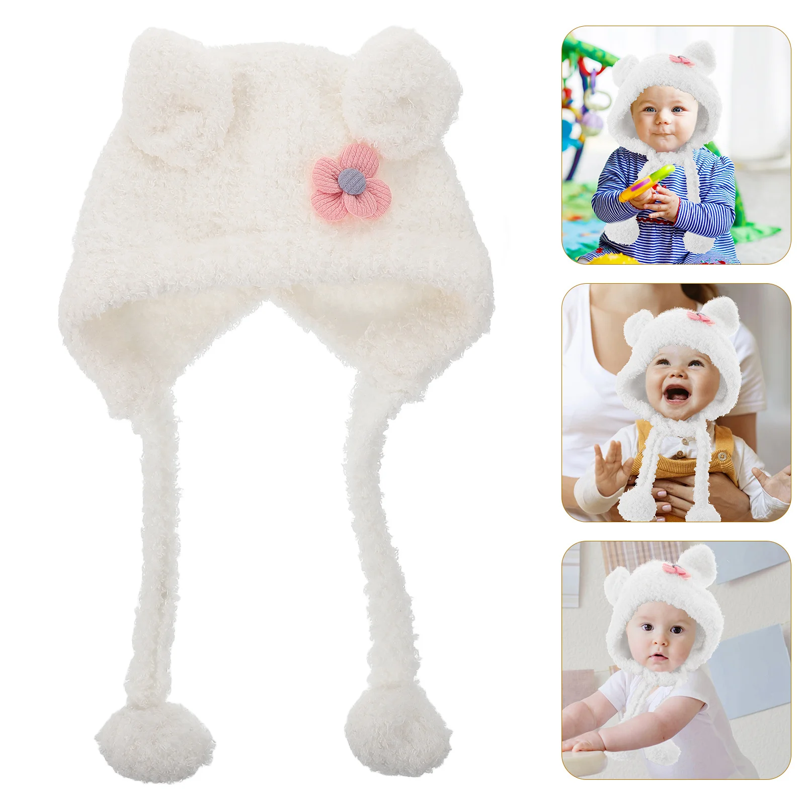 

Warm Thick With Earflaps For Girls Newborn Knit Beanie Cap Face Cover Protection Cold Weather Outdoor Use