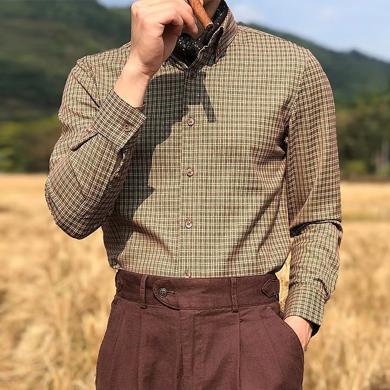 

Classic Vintage Striped Print Men's Shirt Long Sleeve Slim All-match Cardigan Shirts Men New Spring Fashion Buttoned Lapel Shirt