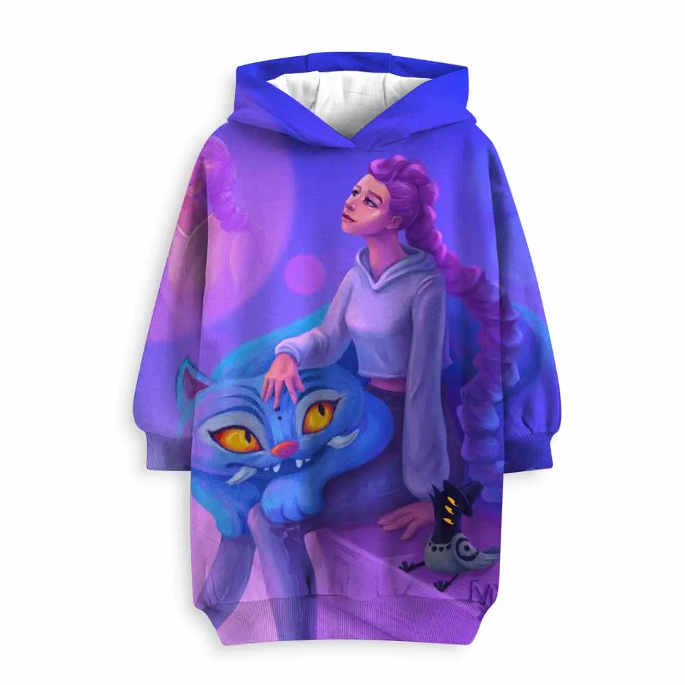 

3-12Y children's girls' hooded dress, children's long sleeved kpop witch hunting group sports shirt, children's casual pullover