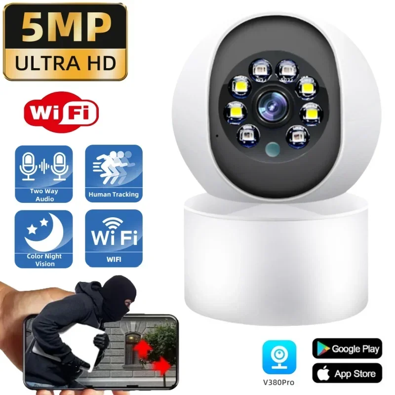 

5MP Inteligente Wifi IP Camera HD Vedio Surveillance Monitor CCTV Two Way Audio Human Detection Auto PTZ Home Security Baby Cam