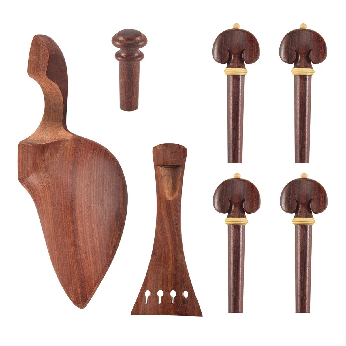 4/4 Violin Kit Full Size Violin Accessories Rosewood Violin Peg Tailpiece Chin Rest End Pin (4/4)