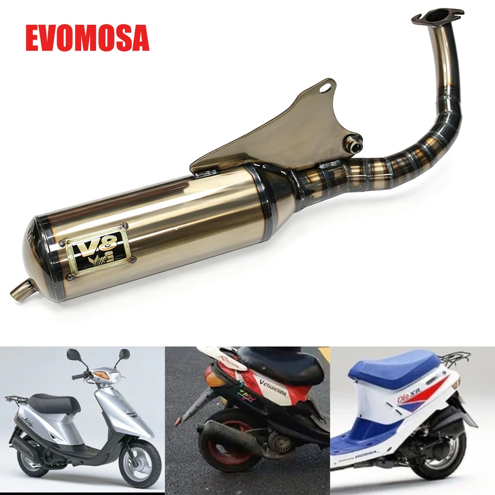 

V8 Motorcycle Exhaust Pipe Racing Full Exhaust System For yamaha JOG50（3KJ）JOG90（3WF）For HONDA DIO ZX 50cc Bicycle scooter JOG