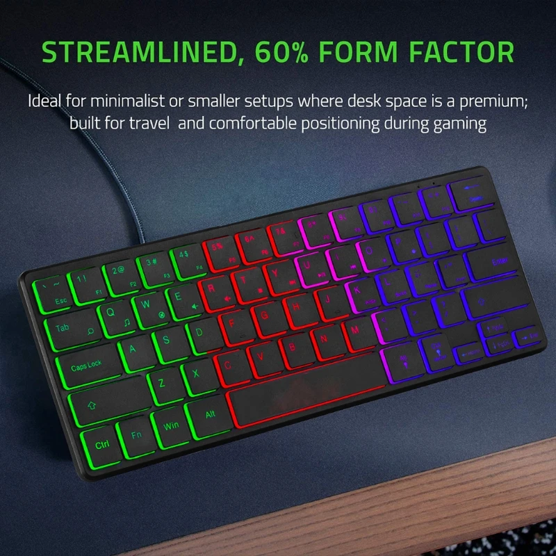 60% Compact 64 for Key Keyboard True RGB Backlight USB Gaming Keyboard Ergonomic Game Keyboard Suitable for PC Gam