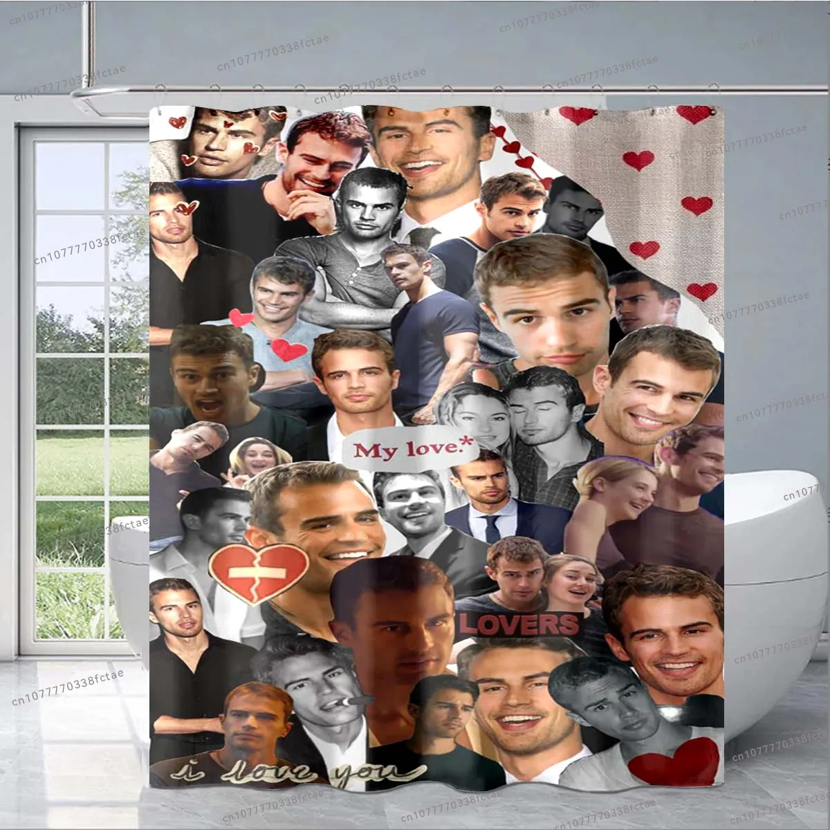 Actor Theo James Shower Curtain Star Art Bottle Sticker Pattern Shower Curtain Bathroom Fashion Decoration Luxury Birthday Gift