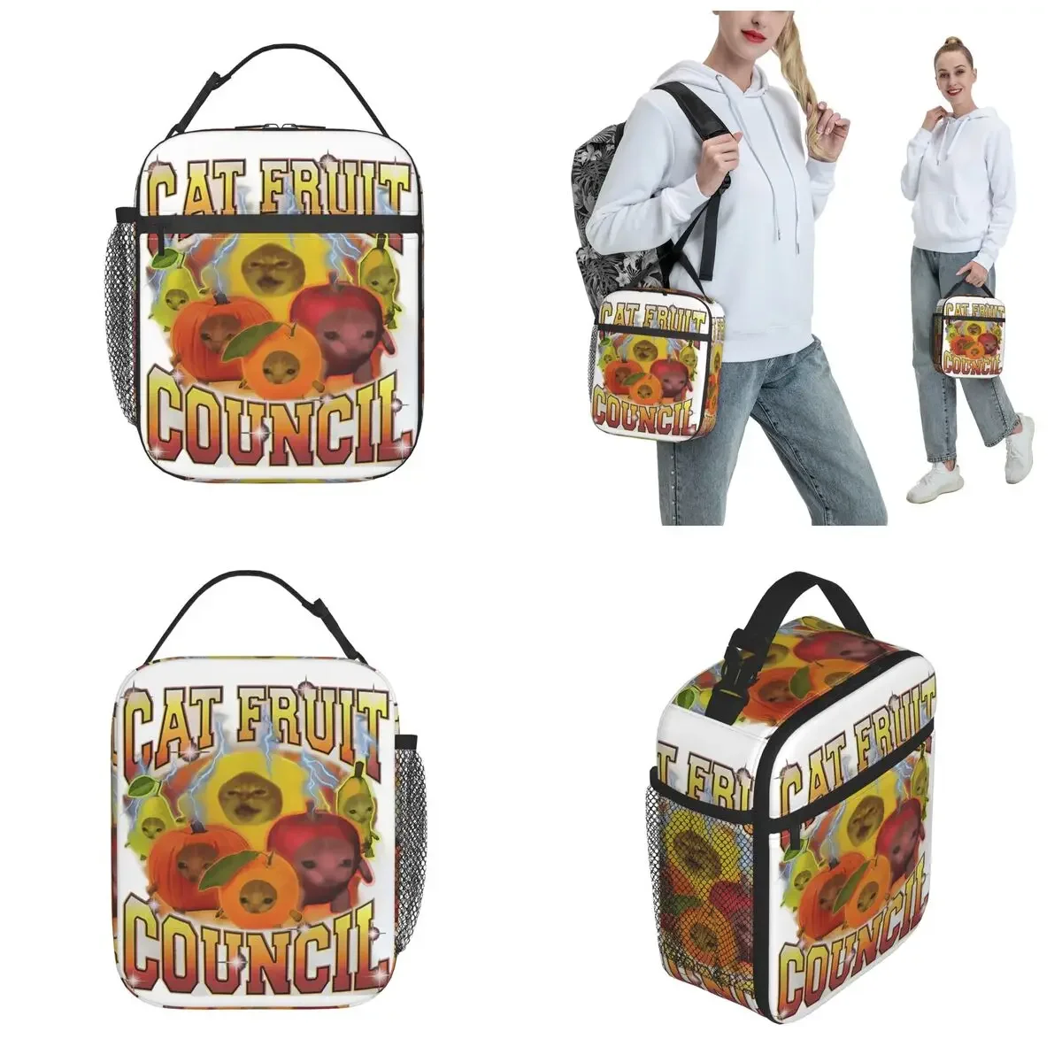 Cute Banana Cat Happy Anime Meme Merch Insulated Lunch Bag For School Food Container Portable Thermal Cooler Bento Box