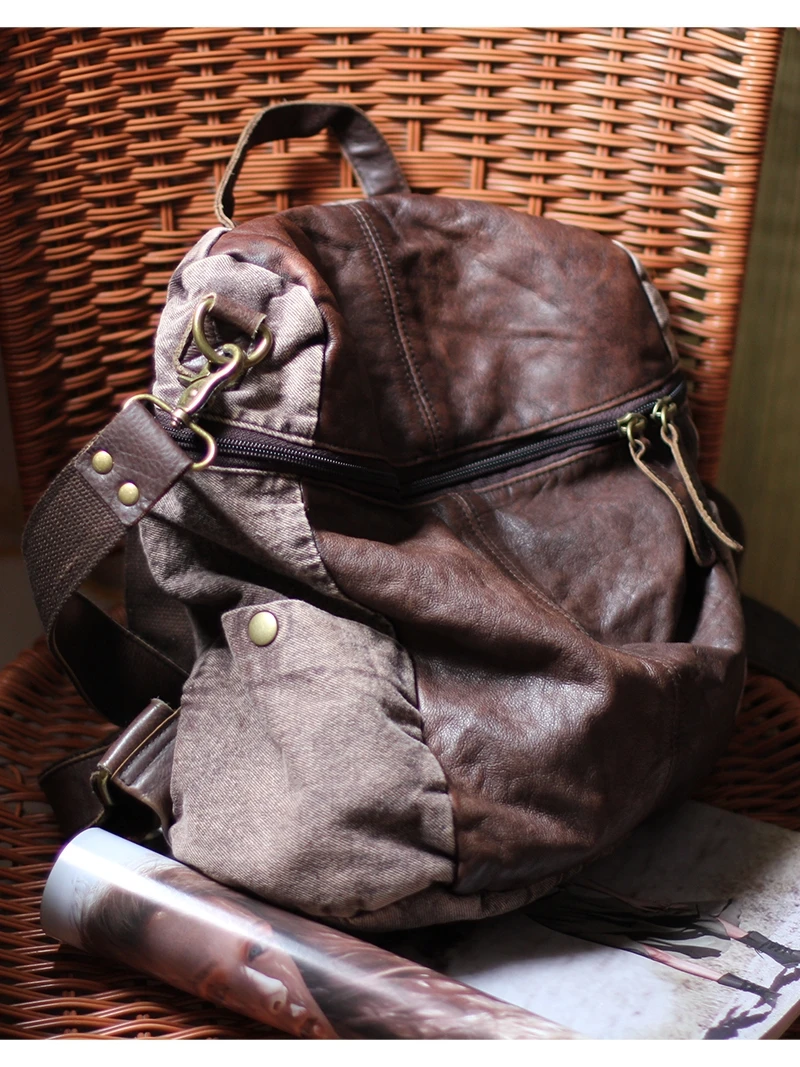 

organizers designers handmade genuine leather denim women's backpacks vintage outdoor casual travel luxury female schoolbags