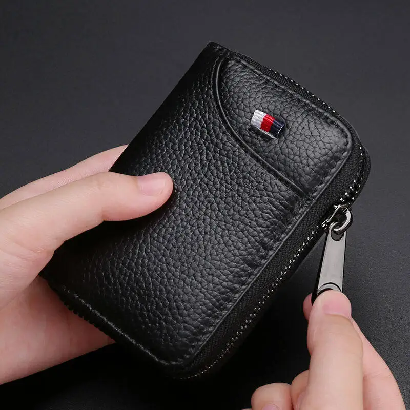 

Genuine Leather Credit Card Wallet Men and Women Fashion ID Card Holder Walet Slim Small Business Card Holders Zipper Bag