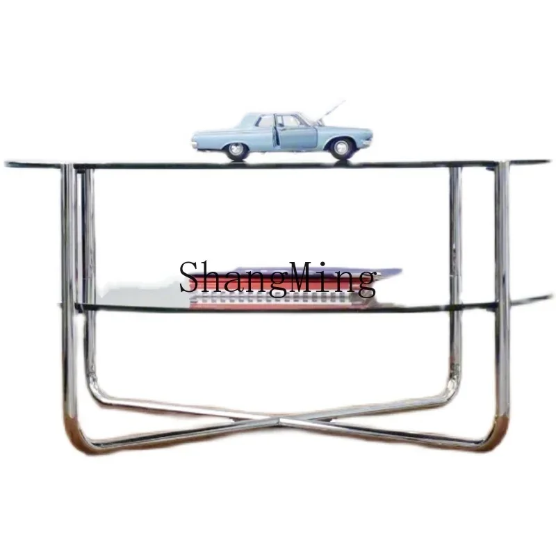 CL coffee table round tempered glass small apartment stainless steel edge table