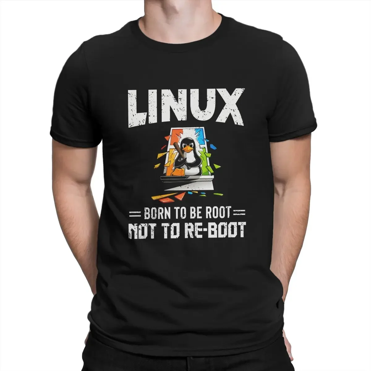 Homme Men's Tees Blusas Polyester T Shirt For Men Linux Operating System Born To Be Root Not To Reboot Tshirt