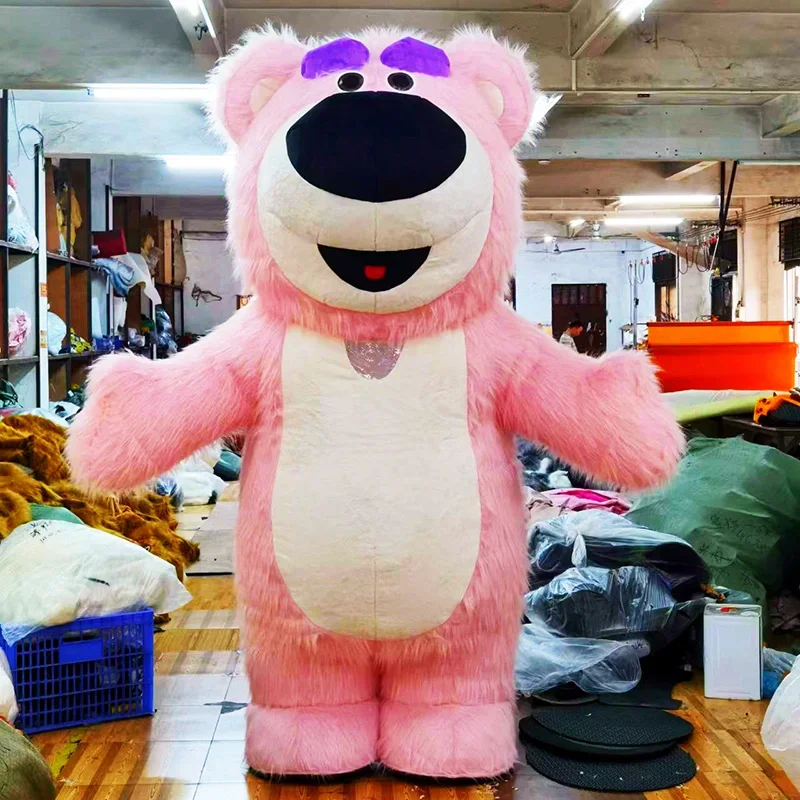 Aufblasbares Lotso-Bären-Maskottchen-Kostüm Plüsch Aufblasbare Fellanzüge Halloween Karneval Party-Accessoires Ohne Batterie