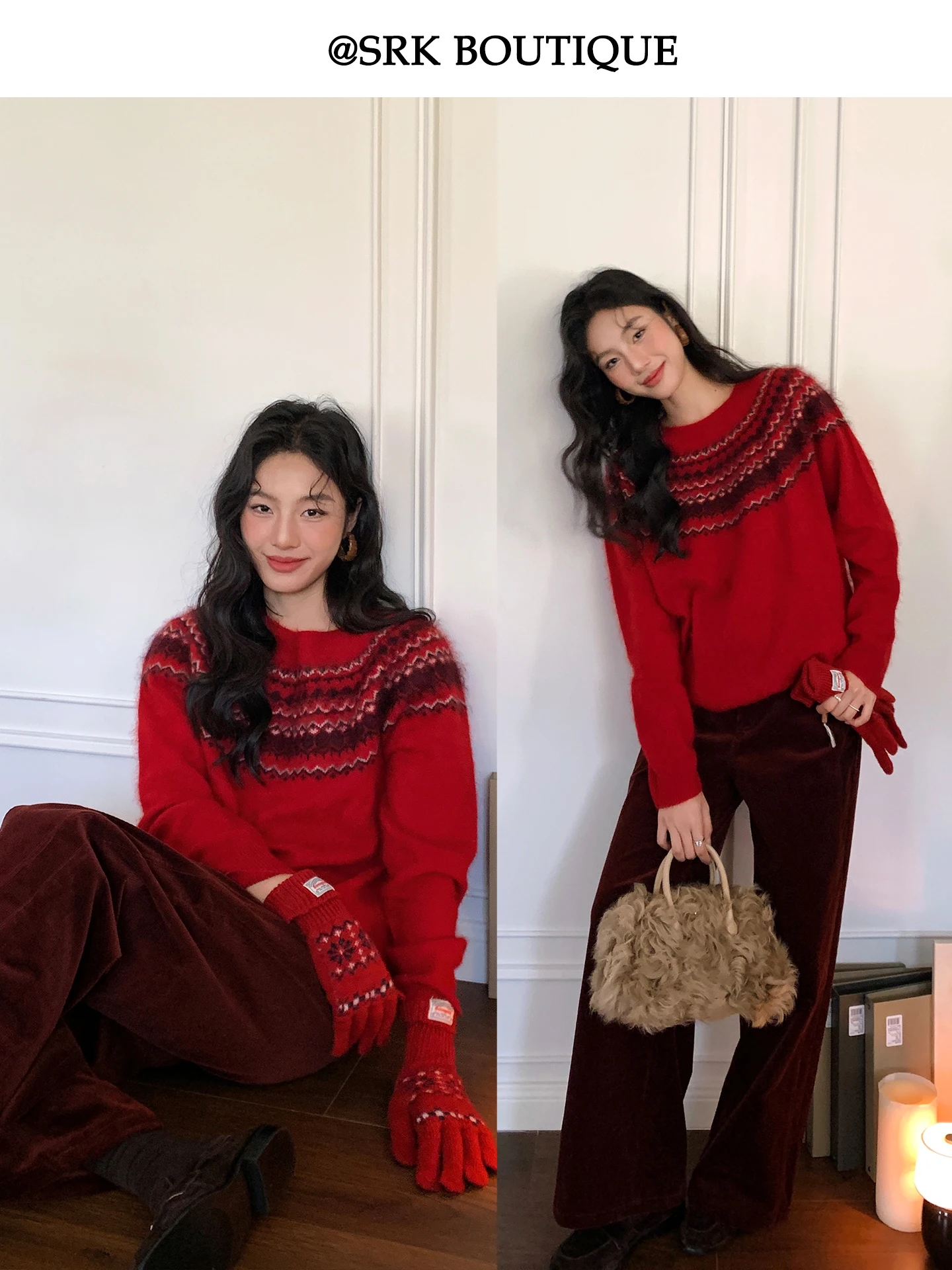 

Женский вязаный шерстяной свитер SRK с пушистой поверхностью и узором в виде колес, свободный крой, осень-зима, модный, мягкий, с длинными рукавами, круглый вырез, топ